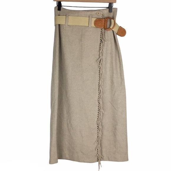 EXPRESS Vintage Skirt Maxi Wool Cashmere Fringe Wrap Southwestern Ranch Style 6 - Picture 1 of 9